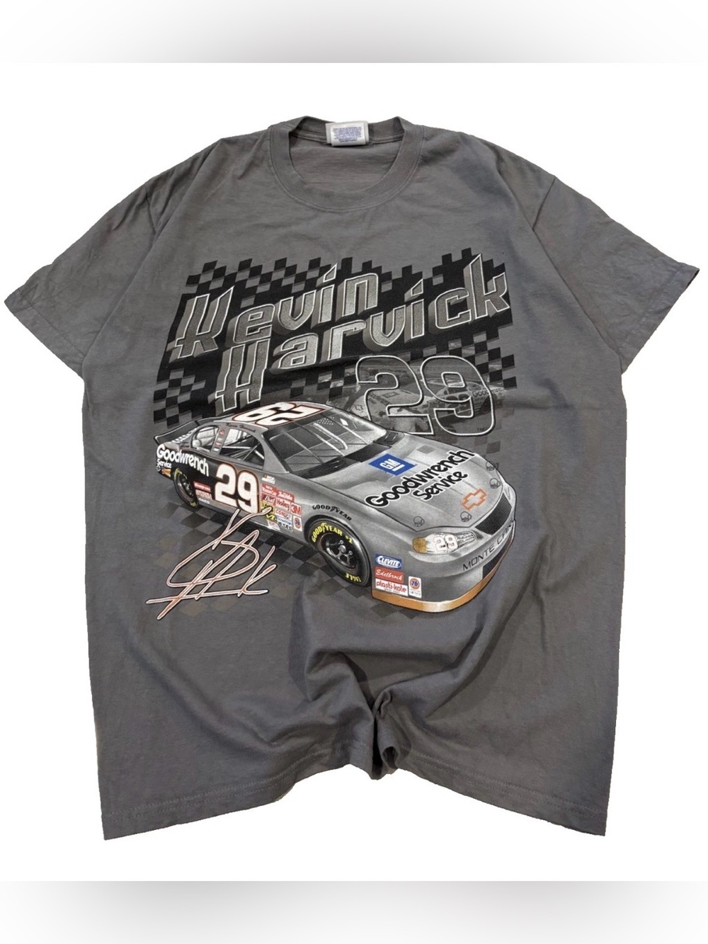 Vintage Kevin Harvick NASCAR T-Shirt Size Large Back Portrait Graphic Gray Rare